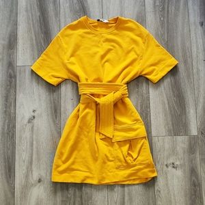 MSGM Milano Belted Sweatshirt Dress Yellow Small